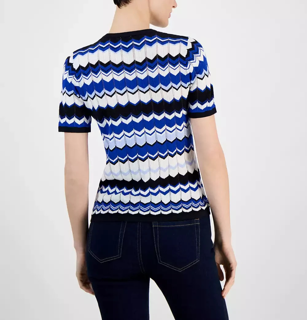 Anne Klein Plus Size Chevron-Knit Short-Sleeve Sweater MSRP $89