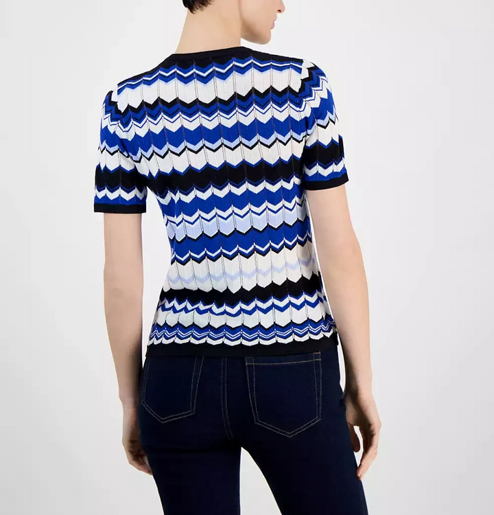 Anne Klein Plus Size Chevron-Knit Short-Sleeve Sweater MSRP $89