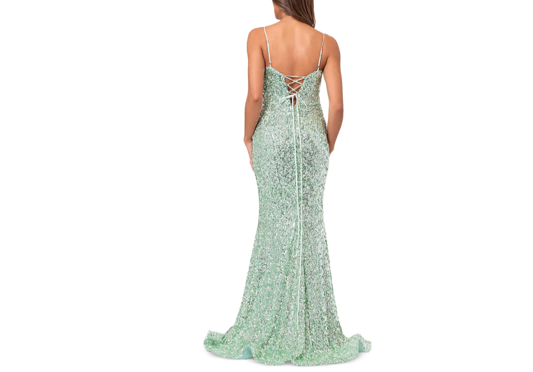 AQUA Sequin Tie Back Floor Sweeping Gown MSRP $348