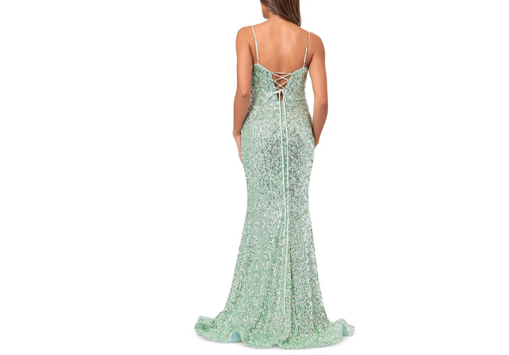 AQUA Sequin Tie Back Floor Sweeping Gown MSRP $348