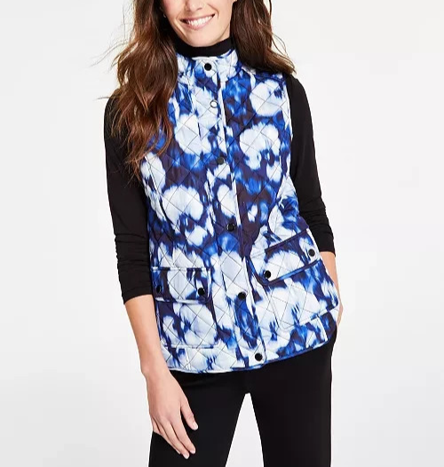 Jones New York Printed Quilted Patch-Pocket Vest MSRP $89