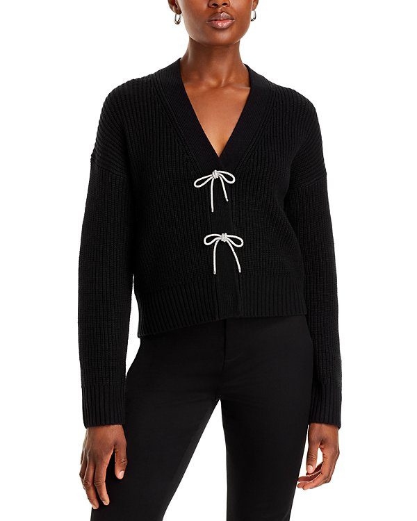 French Connection Women's Babysoft Sparkly Bow Cardigan MSRP $118