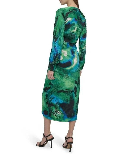 DKNY Long Sleeve Faux Wrap Midi Dress MSRP $139