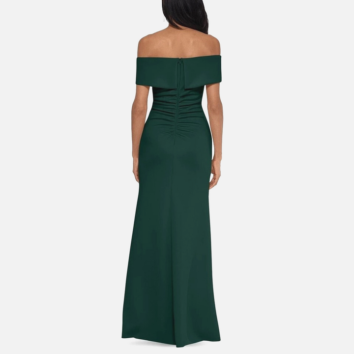 X by XSCAPE Off-The-Shoulder Ruched Gown MSRP $169