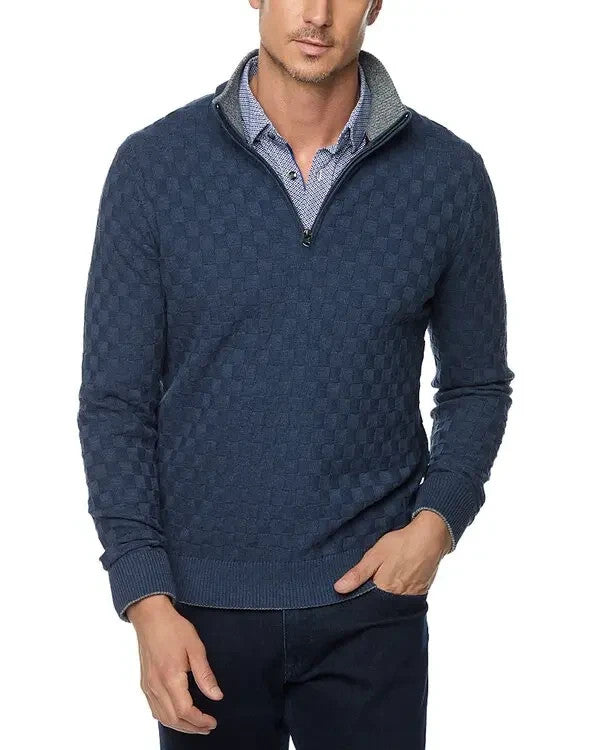 Robert Graham Gavino Cotton Check Classic Fit Quarter Zip Sweater MSRP $198