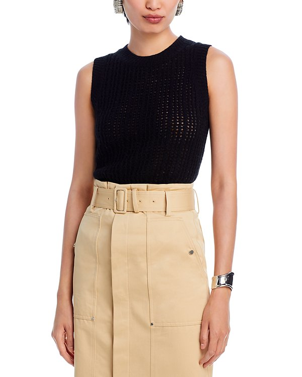 C by Bloomingdale's Cashmere Crochet Crewneck Vest MSRP $168