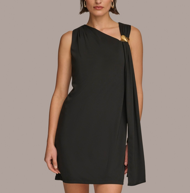 Donna Karan Hardware-Trim Draped Sheath Dress MSRP $139