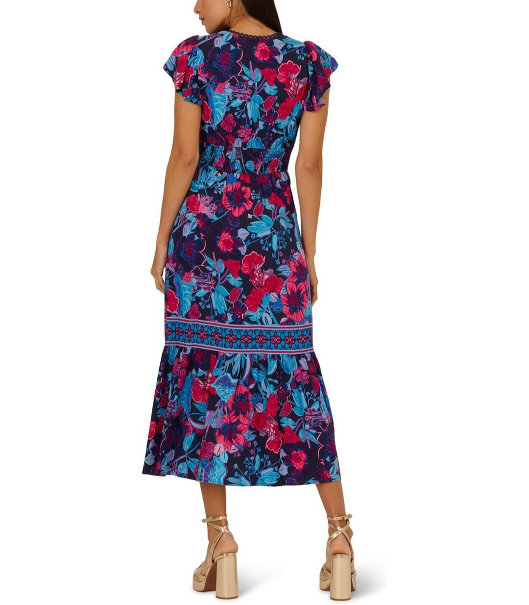 Adrianna by Adrianna Papell Smocked-Waist Flutter-Sleeve Dress MSRP $149