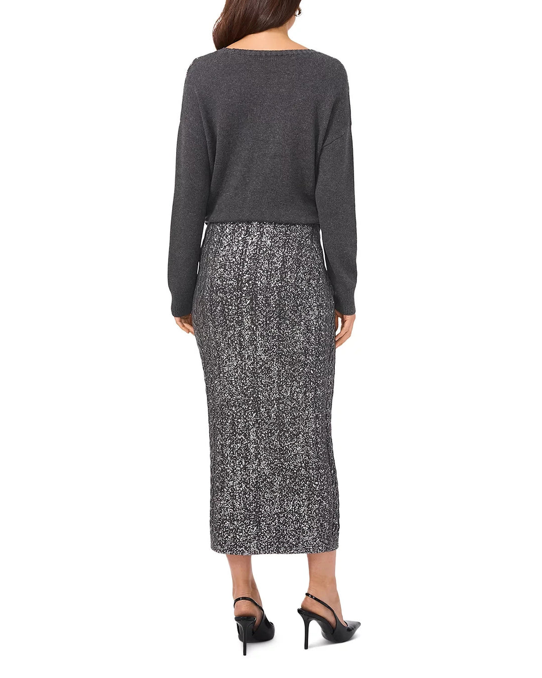 Vince Camuto Cable-Knit Shine Pull-On Midi Sweater Skirt MSRP $99