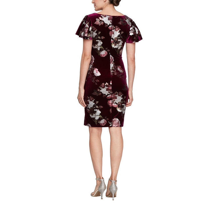 Sl Fashions Women's Velvet Floral-Print Sheath Dress MSRP $119