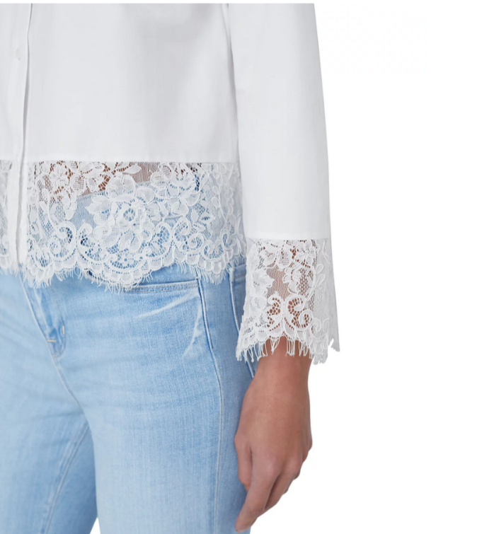 L'AGENCE Levo Lace Trim Crop Shirt MSRP $325