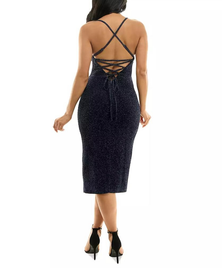 Speechless Juniors' Lurex Knit Lace-Up Back Midi Dress MSRP $59