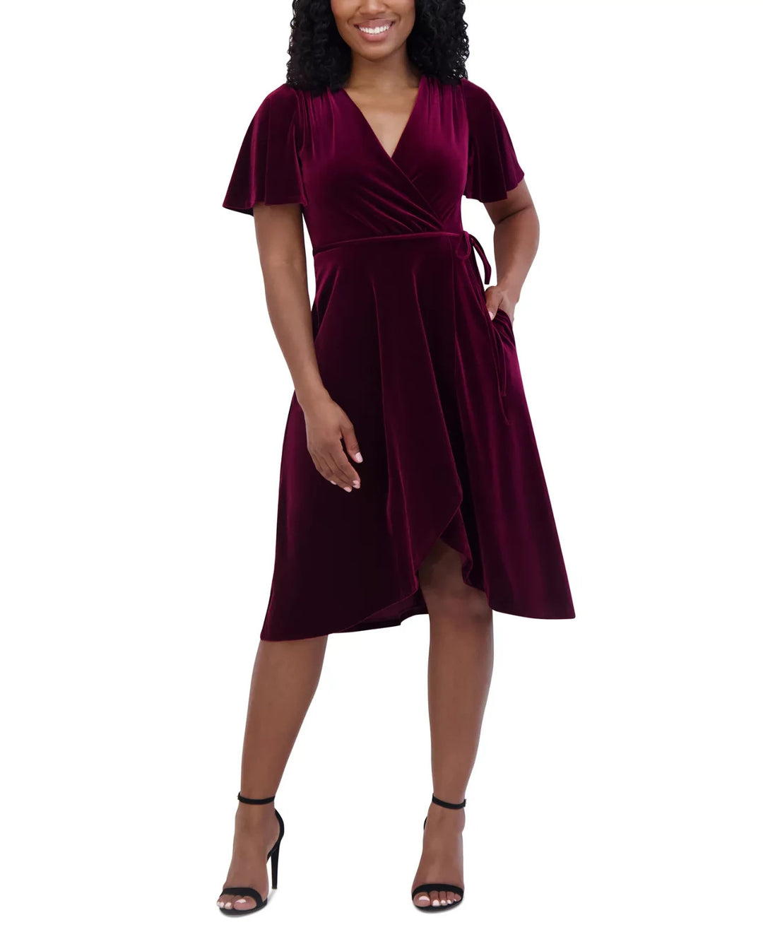 Jessica Howard Velvet Faux-Wrap Midi Dress