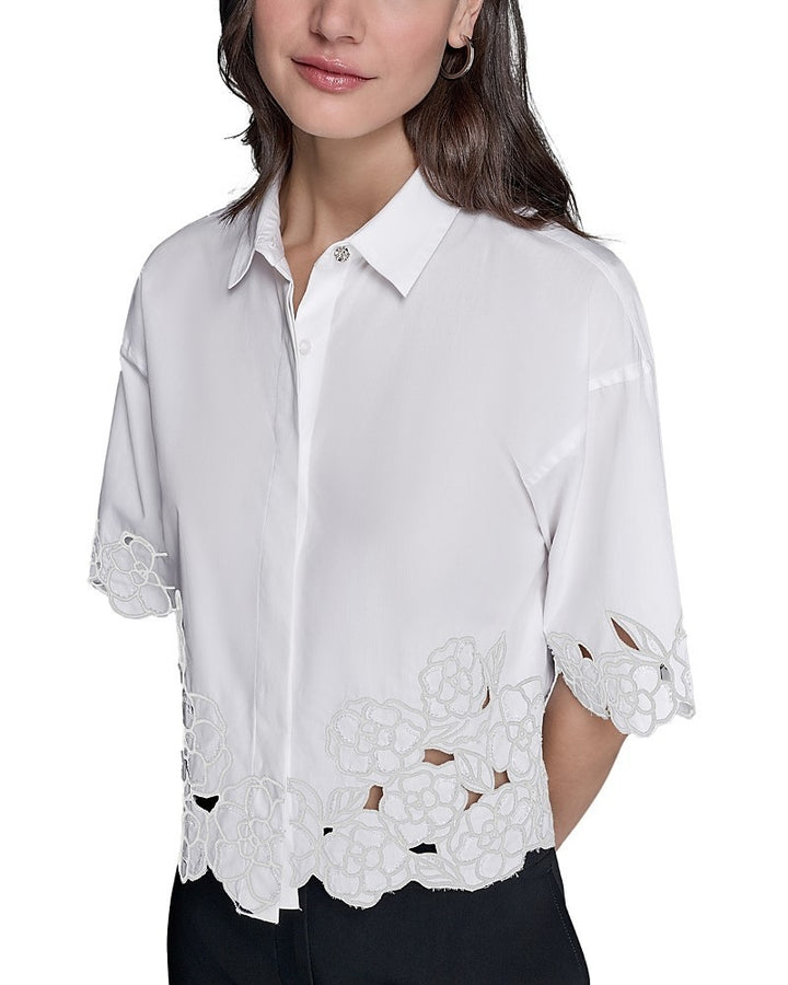 KARL LAGERFELD PARIS Floral Cutout Top MSRP $118