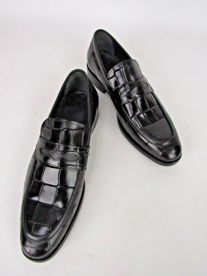 Elegant Men’s Luxury Embossed Calf Leather Loafers – Handcrafted Size EU 41