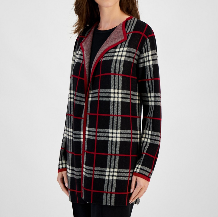Kasper Women's Plaid Open-Front Cardigan MSRP $119
