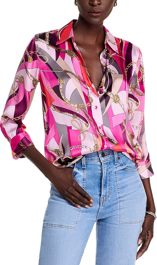 L'Agence Dani Silk Printed Blouse MSRP $380