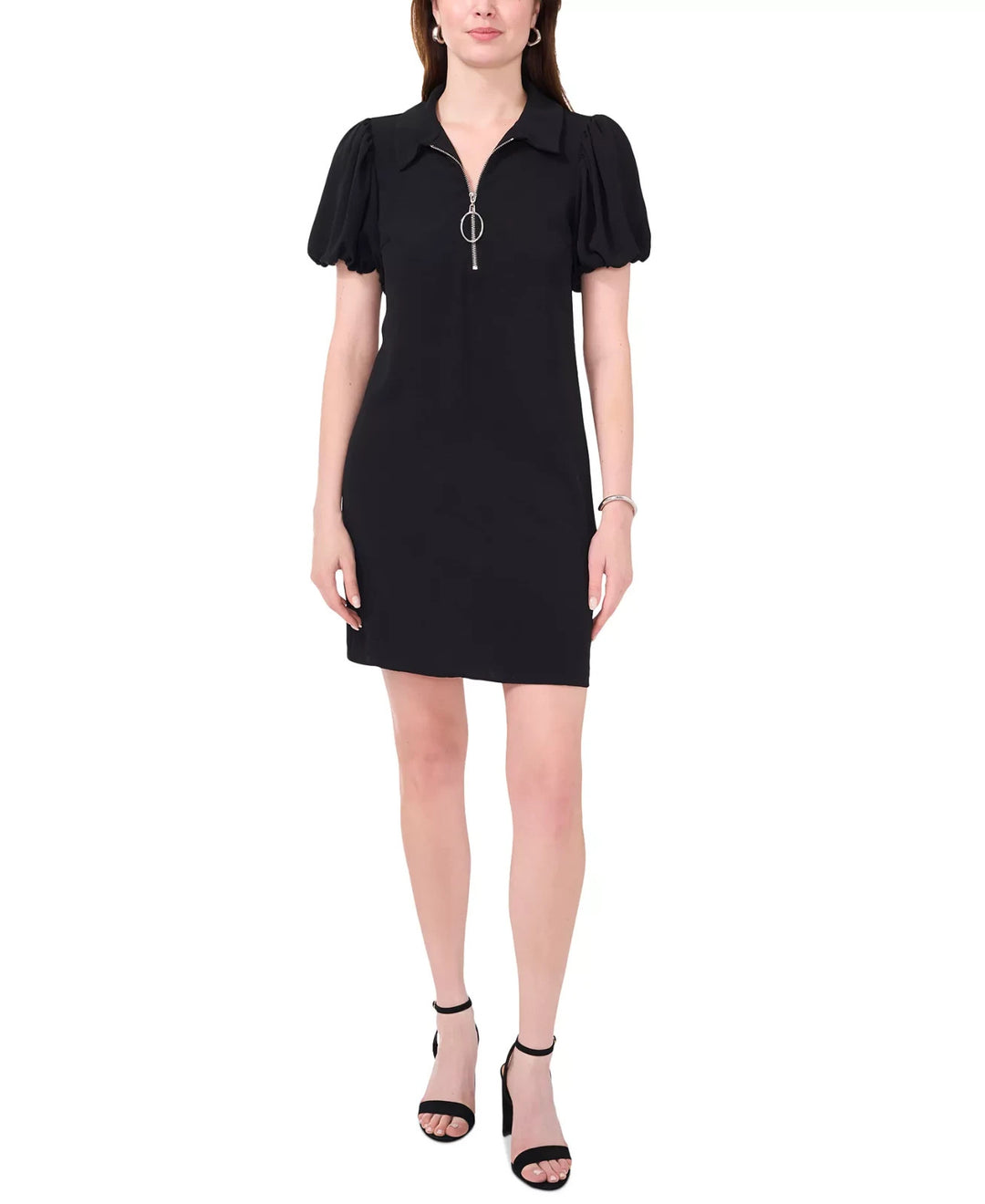MSK Women's Collared Zip-Neck Puff-Sleeve Dress MSRP $69