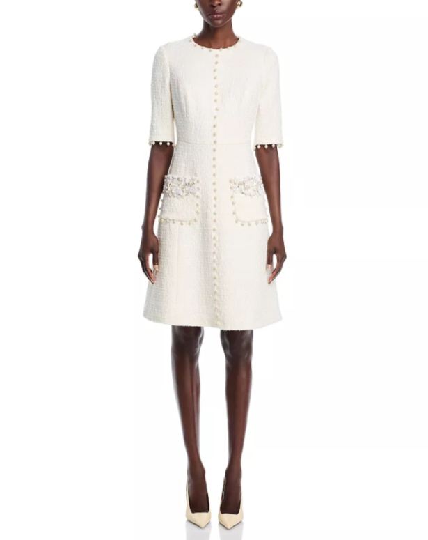 Teri Jon by Rickie FreemanBouclé Embellished Dress MSRP $750