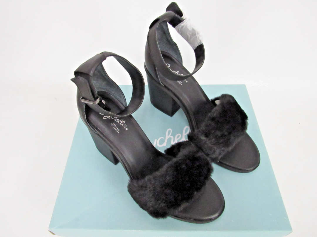 Seychelles Faux Fur Ankle Strap Block Heels Sandals