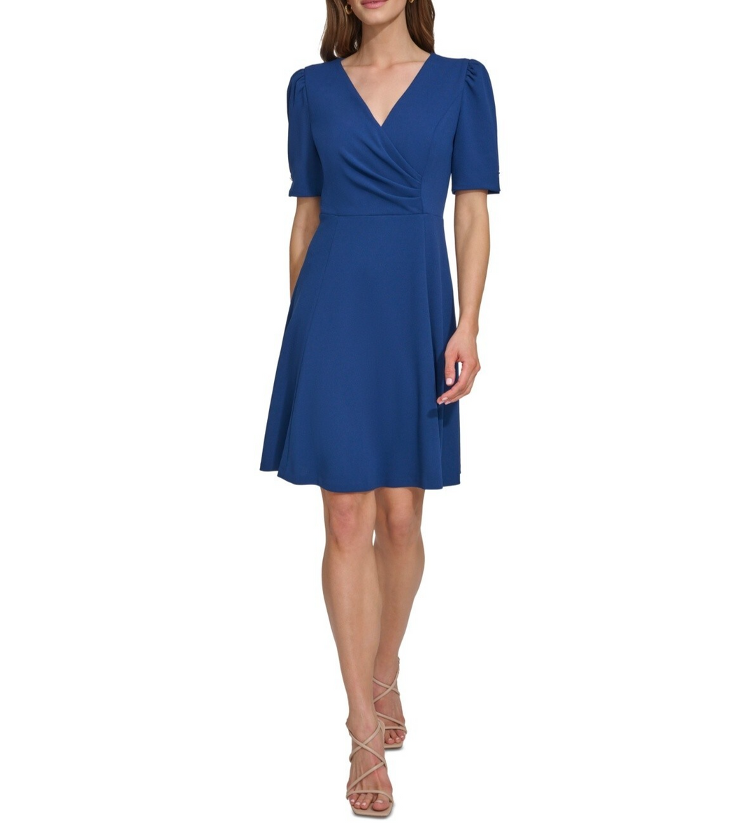 DKNY Draped-Front Puff-Shoulder A-Line Dress MSRP $119