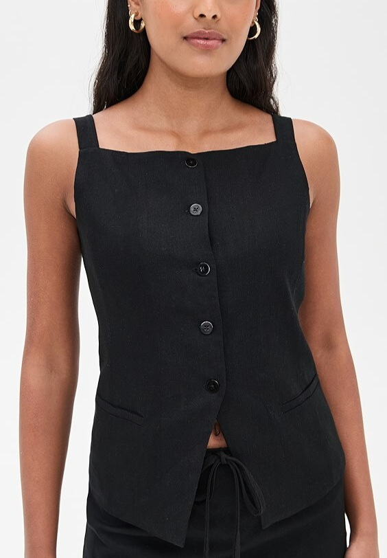 Wayf  Vest Square Neck Button-Down Top MSRP $89