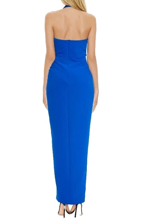 Jewel Badgley Mischka Blue Front Slit Halter Gown MSRP $228