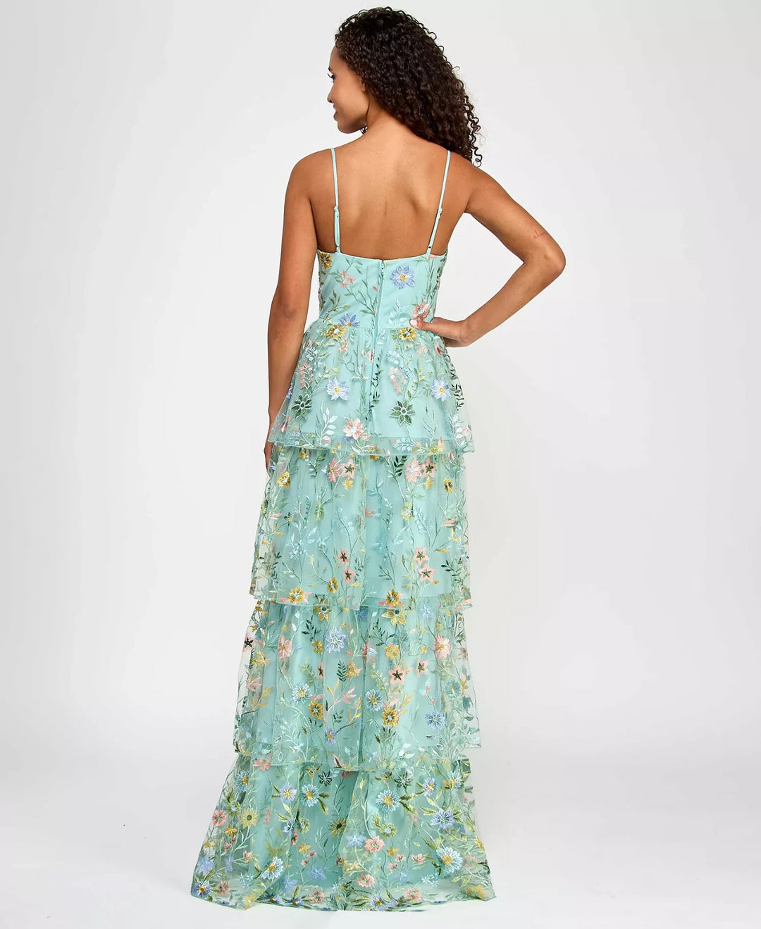 City Studios Juniors' Ruffled Embroidered Tiered Gown MSRP $189