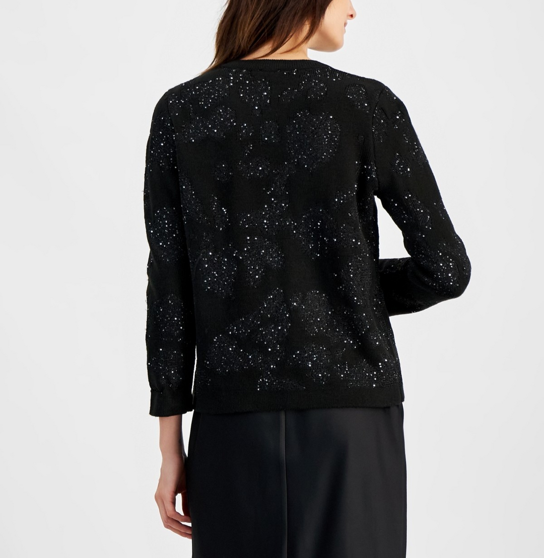 Anne Klein Open-Front Patch-Pocket Sequin Cardigan $129