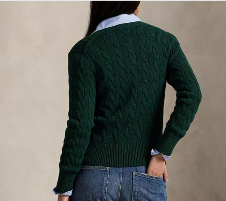 Polo Ralph Lauren Cable-Knit Cotton Crewneck Cardigan Sweater MSRP $228