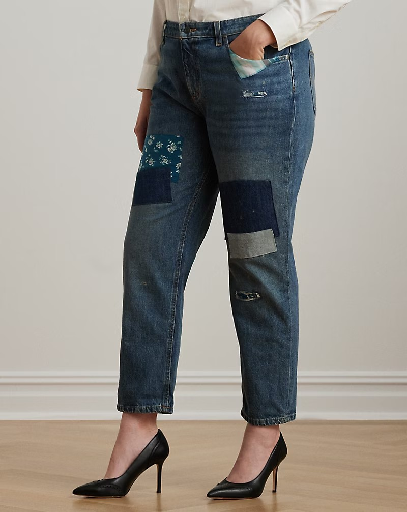 Lauren Ralph Lauren Plus Size Patchwork Boyfriend Jeans MSRP $195
