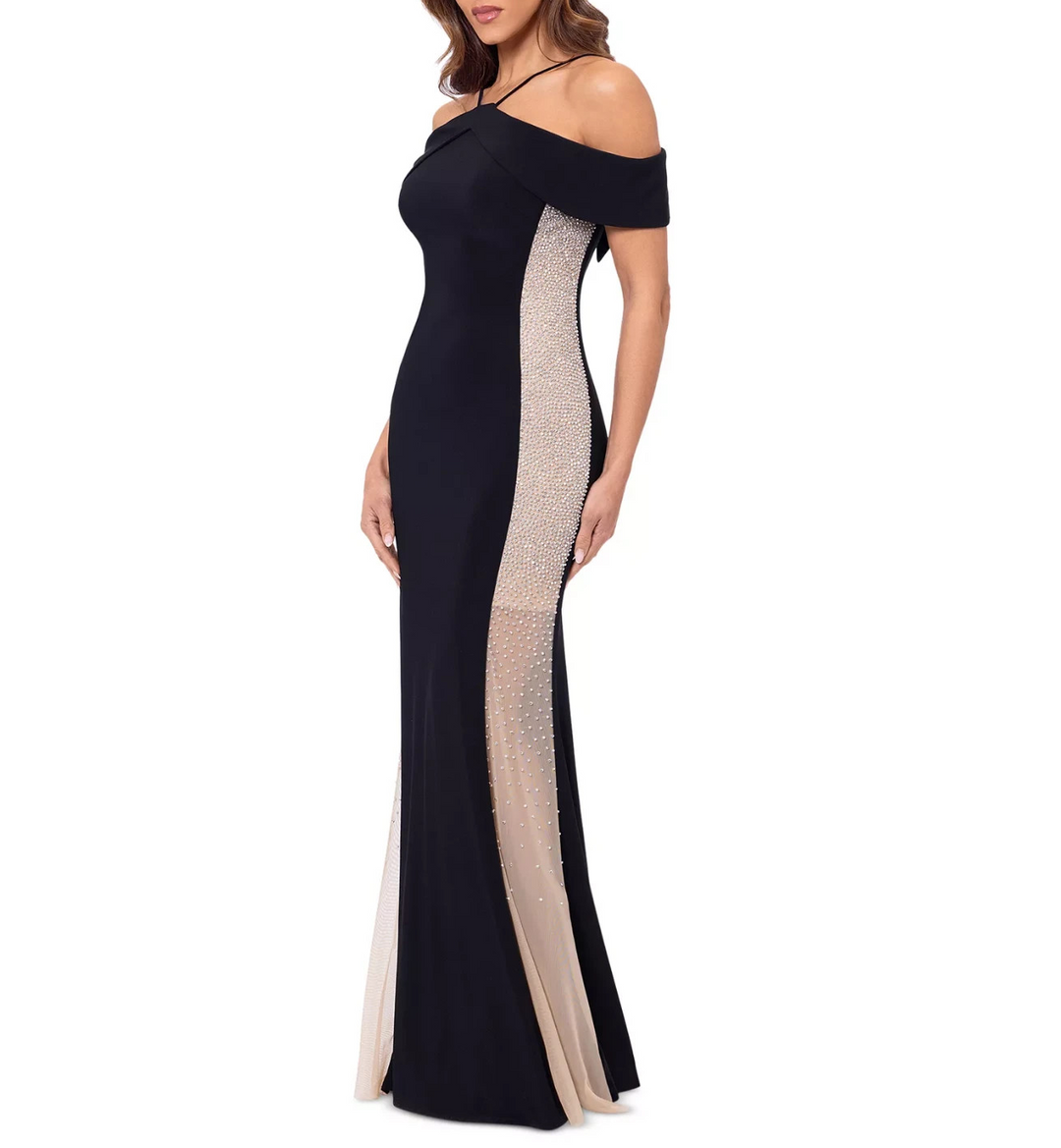 XSCAPE Women's Embellished Halter Jersey Dress MSRP $299