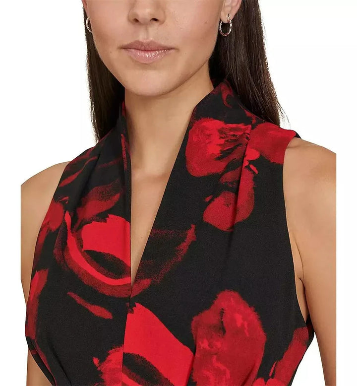 Calvin Klein  Petite Printed V-Neck Sleeveless Dress MSRP $139
