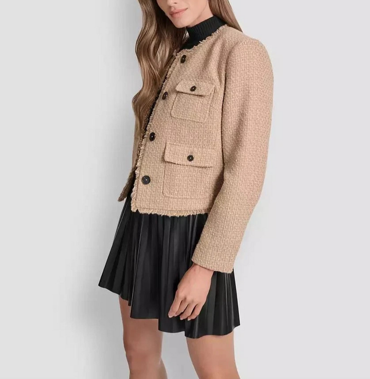 DKNY Tweed Pocket-Front Crop Jacket MSRP $159