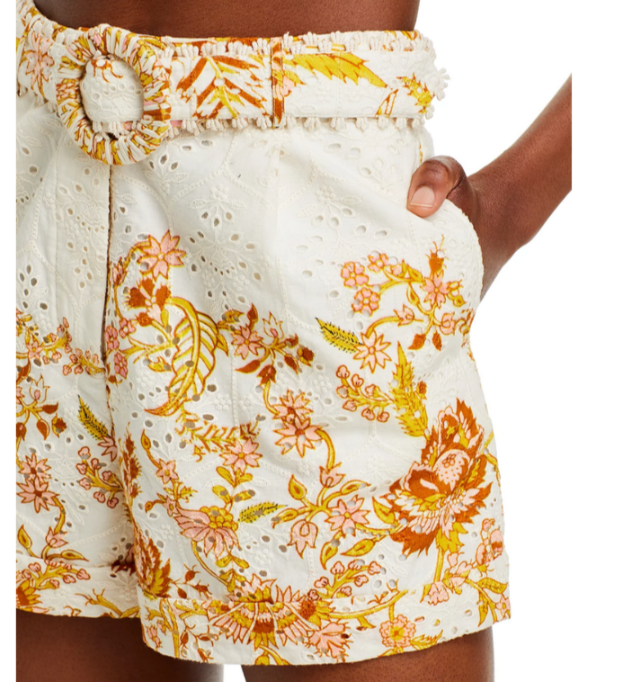 Hemant and Nandita Patterned Eyelet Belted Shorts MSRP $275