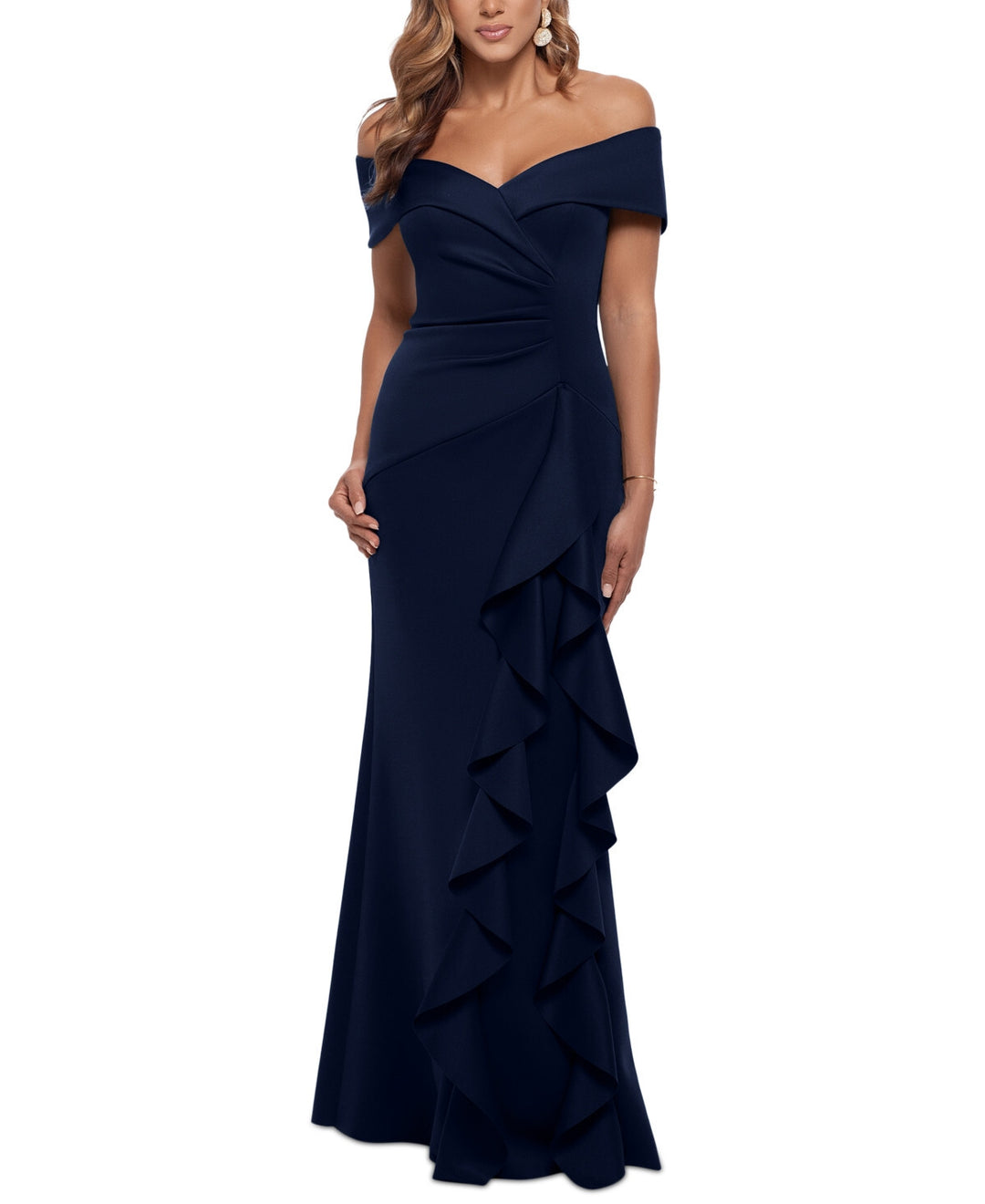 XSCAPE Ruffled Off-The-Shoulder Gown MSRP $289