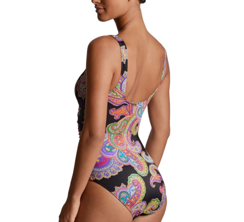 Lauren Ralph Lauren Paisley-Print Ruched One-Piece Swimsuit MSRP $155