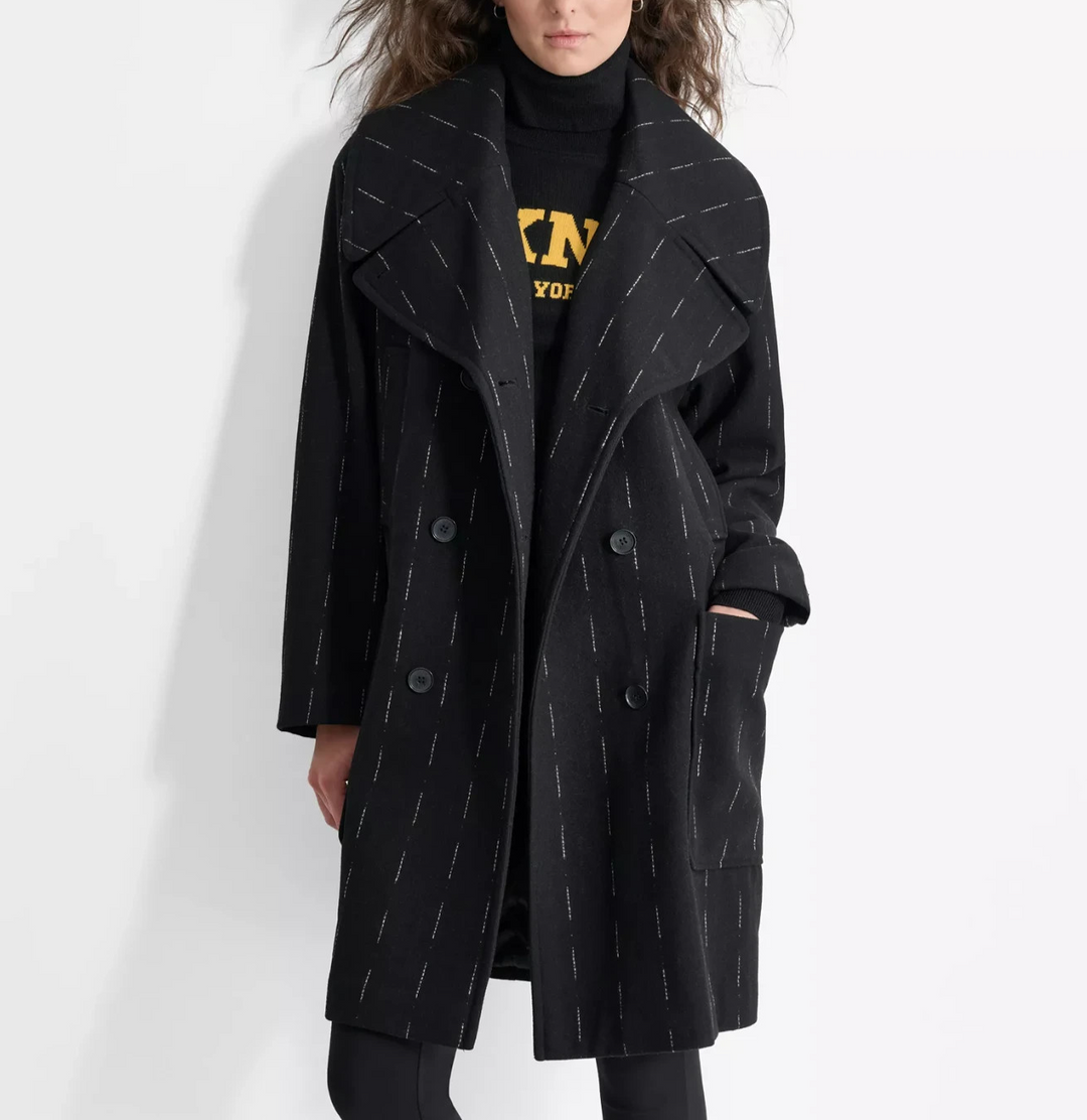 DKNY Women's Broken-Stripe Long-Sleeve Oversized Coat size M/L MSRP $349