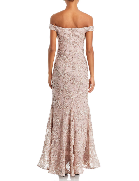AQUA Off-the-Shoulder Embellished Lace Gown MSRP $288