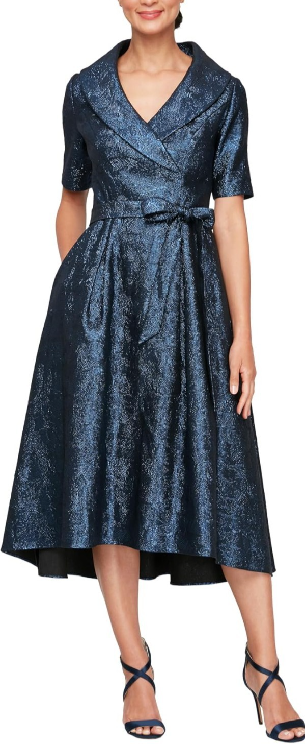 Alex Evenings Women's Portrait Collar Dress with Full Skirt MSRP $199