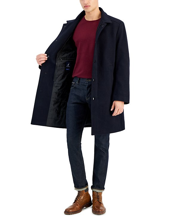 Nautica Men's Classic-Fit Bib Wool Blend Overcoat MSRP $395