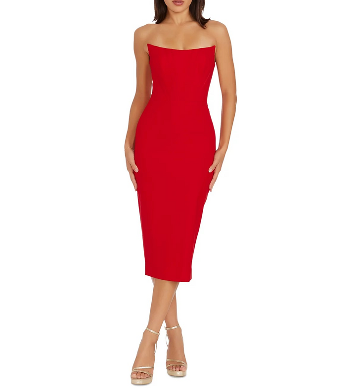 Dress the Population Women's Corset Strapless Midi Dress MSRP $199