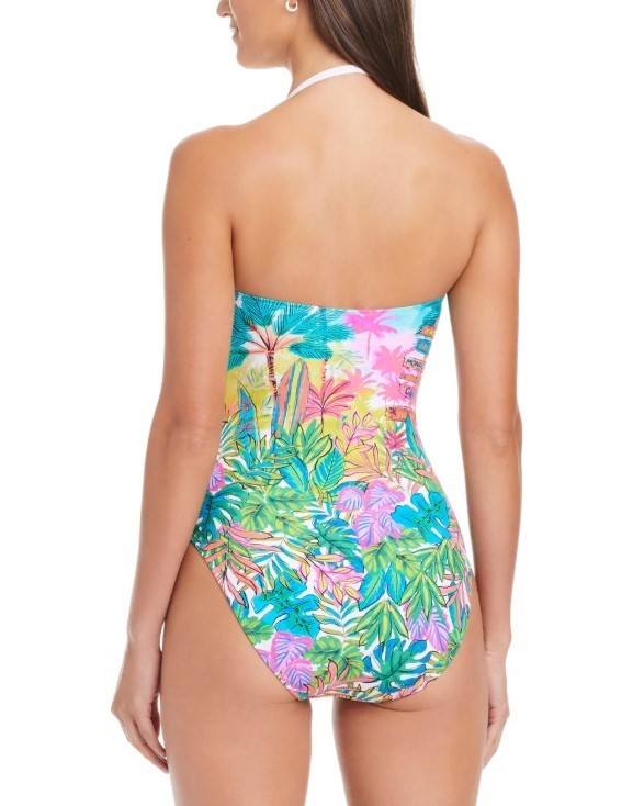 Bleu Rod Beattie Shirred Bandeau One Piece Swimsuit MSRP $125