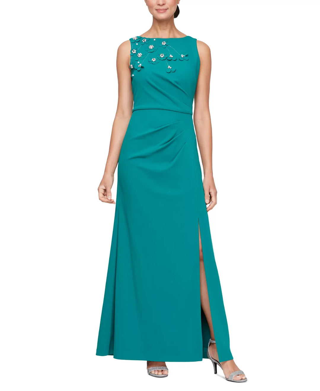 Alex Evenings Women's Floral-Appliqué Ruched Gown MSRP $199