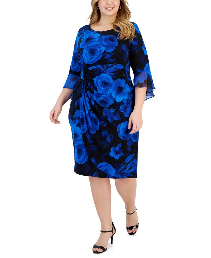 Connected Plus Size Round-Neck 3/4-Ruffle-Sleeve Dress MSRP $79