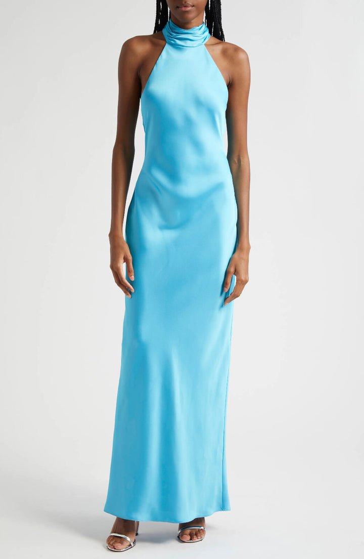 Ramy Brook Tatiana Satin Halter Gown MSRP $645