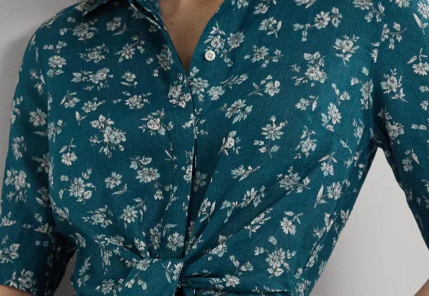 Lauren Ralph Lauren Plus Size Linen Floral Belted Shirt Dress MSRP $185