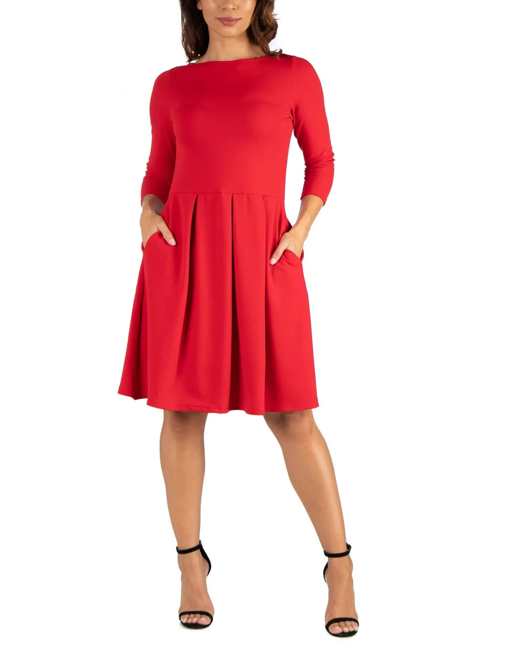 24seven Comfort Apparel Women's Perfect Fit and Flare Pocket Dress MSRP $61
