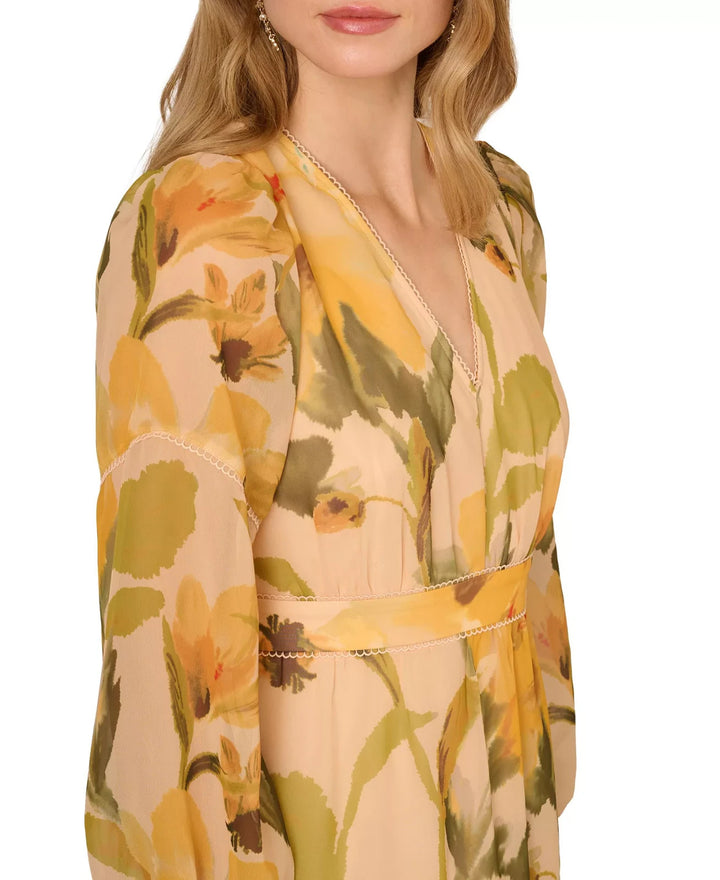 Adrianna Papell Women's Floral Organza Midi Dress MSRP $159