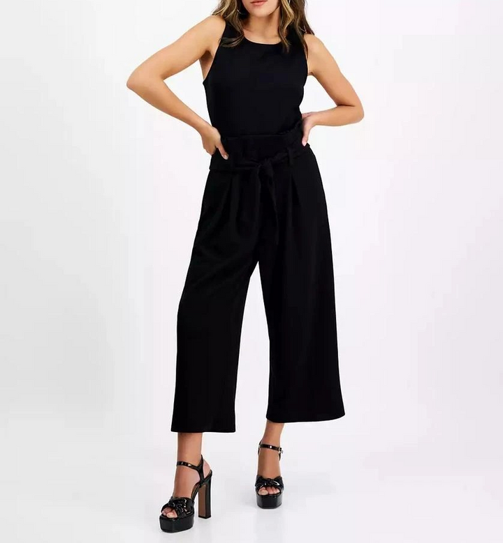 Bar III Petite Women's Sleeveless Crewneck Tie-Waist Jumpsuit MSRP $59